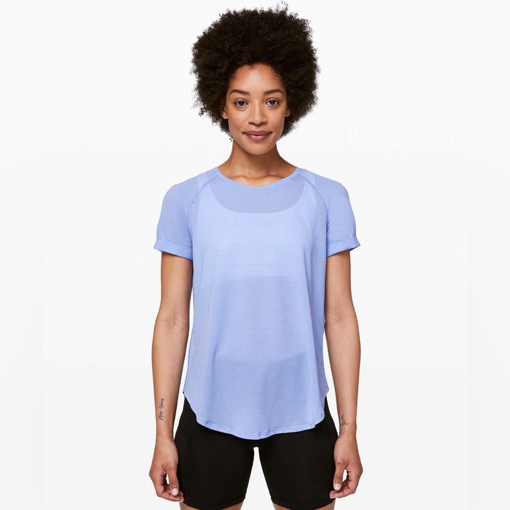 Lululemon Open Up Tie Back Tee Hydrangea Blue size 12